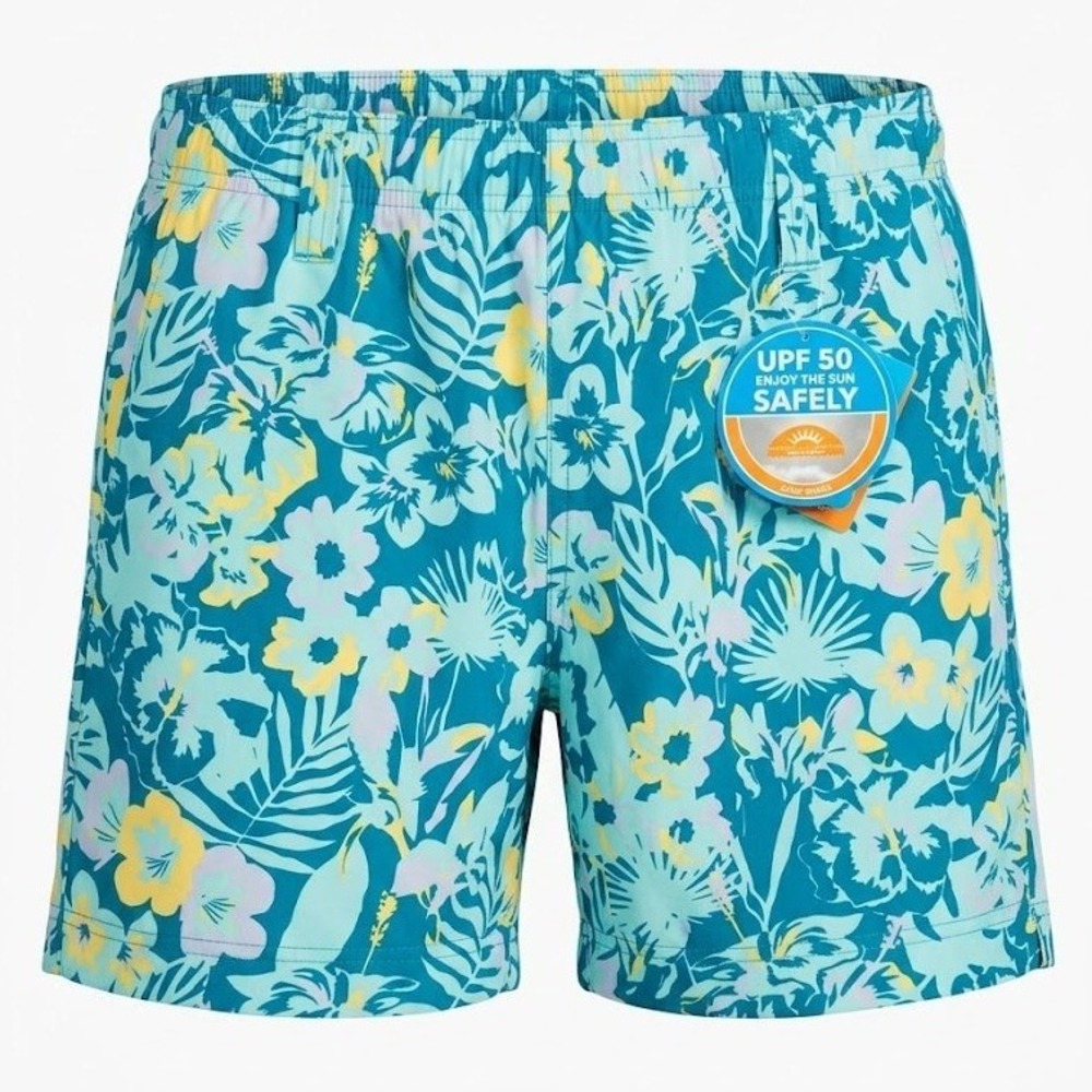 NEW Columbia PFG Womens Large Super Backcast Water Shorts Blue Floral 5in